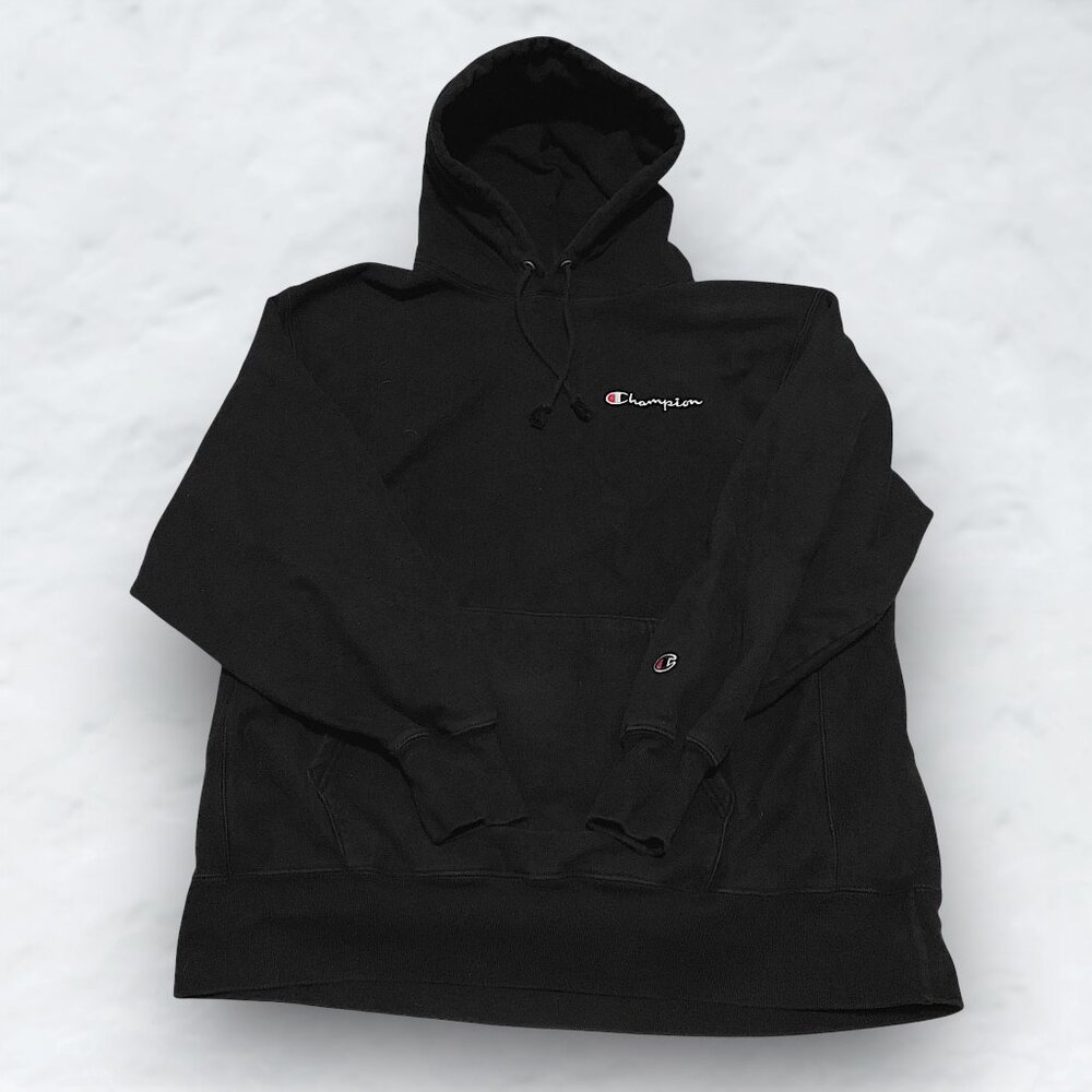 CHAMPION Reverse Weave Heavyweight Script Black Hoodie